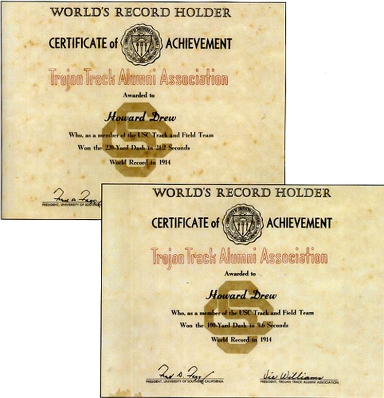 Certificates of Howard Drew's World Records